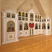 Иконостас трехъярусный (г. Москва), белый с золотом (патина), 865х603,5х120 см