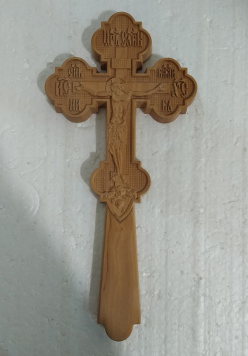 Крест требный деревянный светлый, резной, 12,5х27 см, У-1130 фото 2