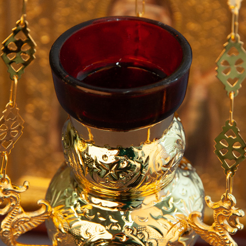 Лампада подвесная, латунь, покрытие под золото, 17,5х26,5 см фото 4