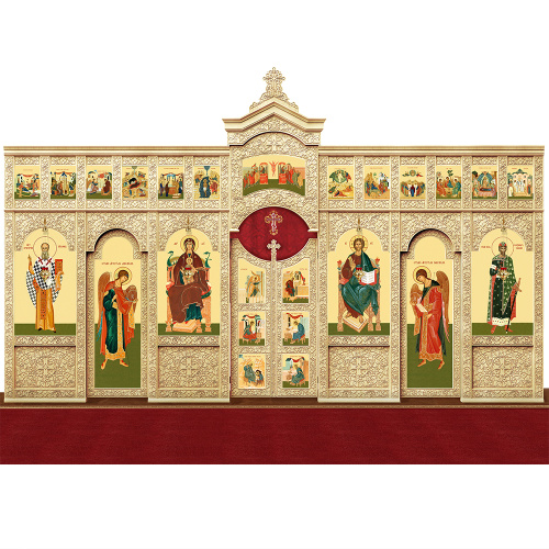 Иконостас деревянный "Суздальский" двухъярусный, цвет "натуральное дерево", 608х378х25,4 см фото 2