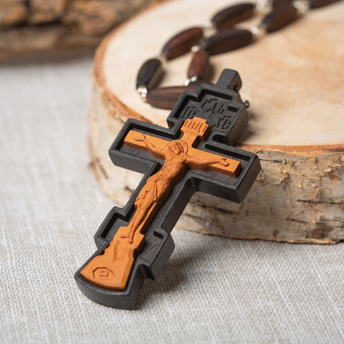 Крест наперсный деревянный резной, с цепью, 5,5х10,5 см фото 5