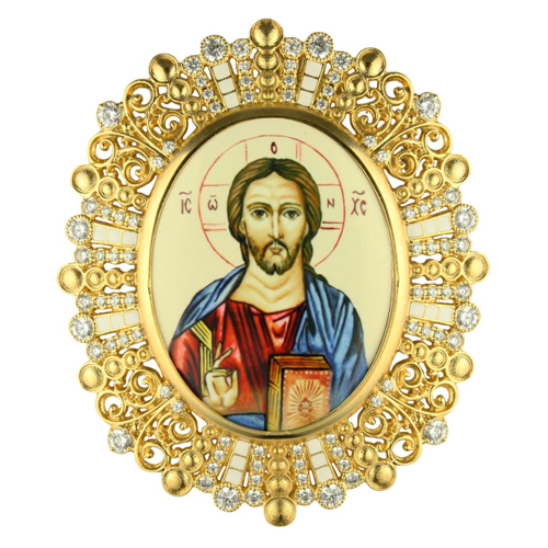 Накладки на митру (комплект из 4 штук) из ювелирного сплава в позолоте, с фианитами, №26 фото 2