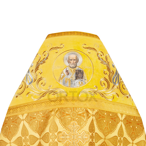 Иерейское облачение вышитое желтое с иконой святителя Николая Чудотворца, парча, бархат фото 3