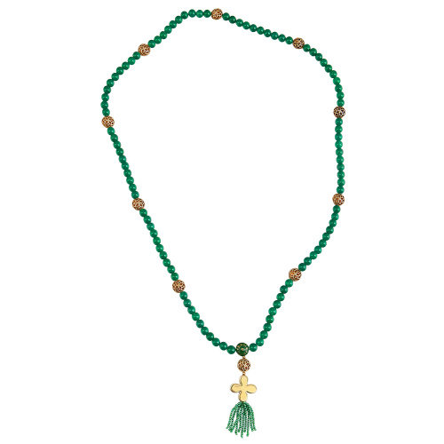 Четки из зеленого агата с разделителями из ювелирного сплава, с позолотой и эмалью (100 бусин) фото 2