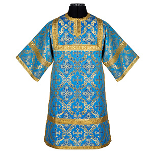 Стихарь алтарника детский, шелк "Николаевский", голубой с золотом, размер 34, рост 128 см (128 см (размер 34))