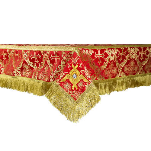 Пелена на престол с вышитыми херувимами, шелк "Николаевский", красная, 150х150 см фото 2