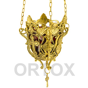 Лампада подвесная узорная, цвет "под золото", высота 10,5 см (со стаканчиком)