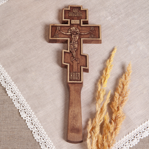 Крест требный деревянный прямоугольный резной, 10,5х27,5 см фото 4