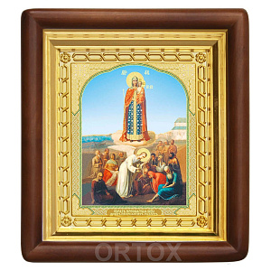 Икона Божией Матери "Всех скорбящих Радость", 18х20 см, деревянный киот (светлый киот)