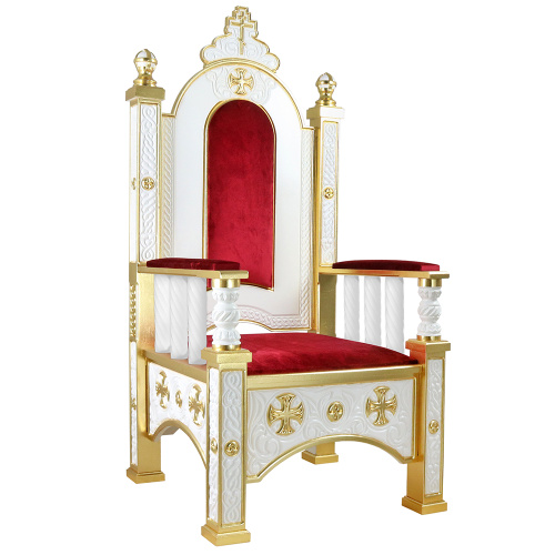Архиерейский трон "Ярославский" белый с золотом (поталь), 78х72х160 см