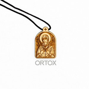Образок деревянный с иконой Божией Матери "Семистрельная" (арочная форма, высота 3 см)