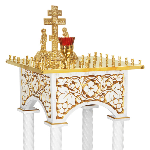 Панихидный стол на 36-50 свечей "Суздальский" белый с золотом (патина), колонны, резьба, высота 100 см фото 9