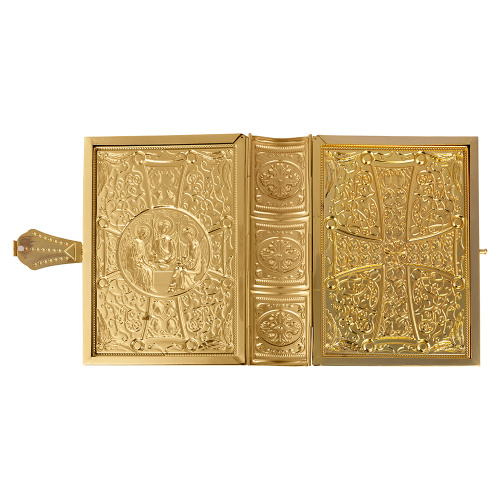 Оклад для Евангелия напрестольного, цинковый сплав, цвет "под золото", синяя эмаль, 16,5х6х24,5 см фото 10