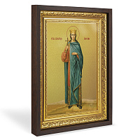 Икона великомученицы Екатерины, в широком багете, цвет "темный дуб", на холсте, с золочением