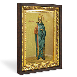 Икона великомученицы Екатерины, в широком багете, цвет "темный дуб", на холсте, с золочением (33,5х42,2 см (под икону А4))