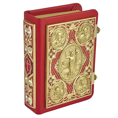 Евангелие требное малое красное, оклад "под золото", кожа, эмаль, 12х16 см фото 8