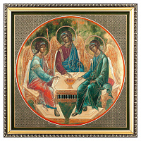 Икона Святой Троицы (прп. Андрея Рублева), багетная рамка, подарочная упаковка, 28х28 см