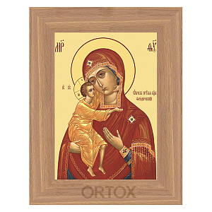 Икона Божией Матери "Феодоровская" в рамке, цвет "дуб честерфильд" (7,4х10,5 см (А7))