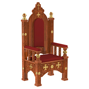 Архиерейский трон "Ярославский", цвет "кипарис" с золотом (поталь), 70х58х161 см (красная ткань)