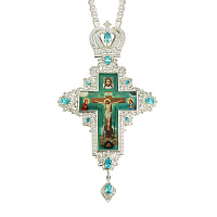 Крест наперсный серебряный, с цепью, голубые фианиты, высота 17,5 см