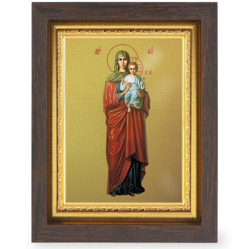 Икона Божией Матери "Благодатное Небо", в узком багете, цвет "темный дуб", на холсте, с золочением фото 2