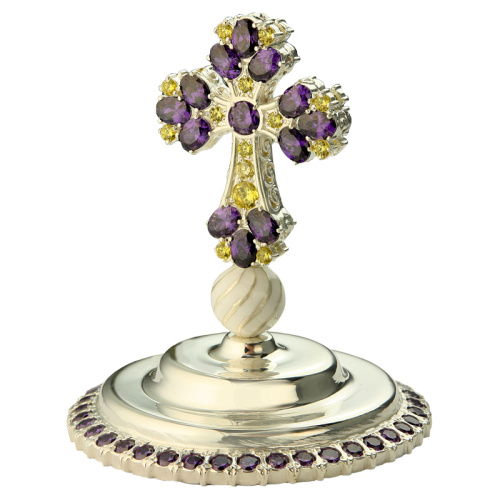 Крест на митру из ювелирного сплава в серебрении, с фианитами фото 5