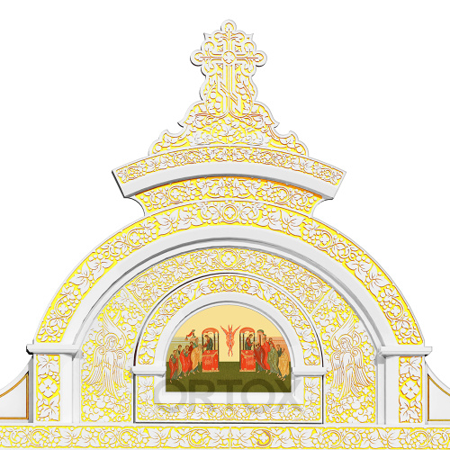 Иконостас "Владимирский" двухъярусный белый с золотом (патина), 690х528х40 см фото 8