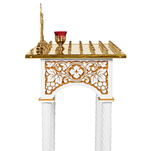 Панихидный стол на 70-100 свечей "Суздальский" белый с золотом (патина), колонны, резьба фото 7