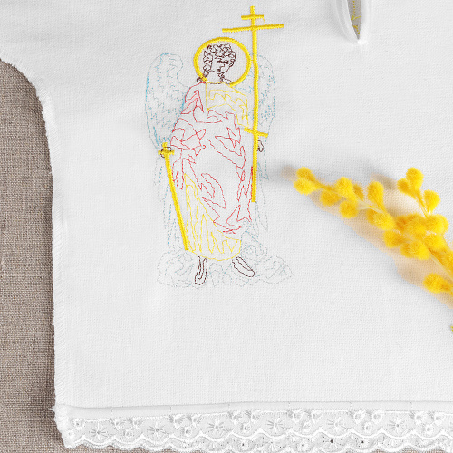 Рубашка для крещения белая, фланель, вышивка, размер 62-74 фото 5