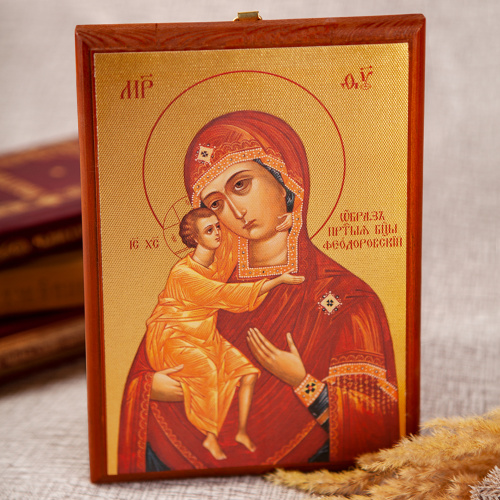 Икона Божией Матери "Феодоровская", на дереве, цвет "кипарис", на холсте, с золочением фото 2