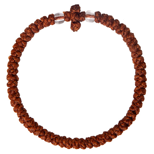 Браслет плетеный (четки-комбоскини) с пластиковыми бусинами, цвет коньячный фото 4