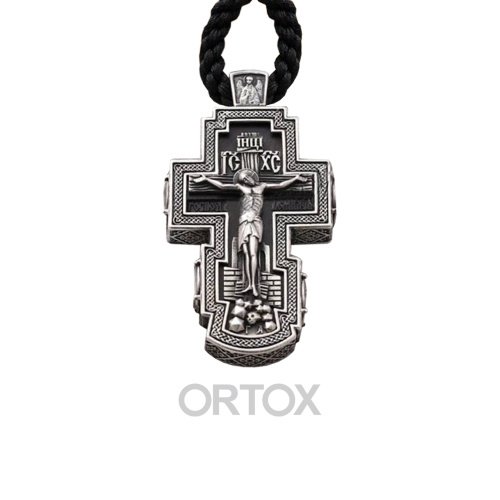 Нательный крест деревянный в серебряном окладе, 3,2х6 см фото 2