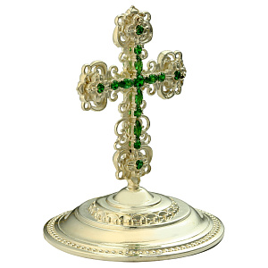 Крест на митру латунный, в серебрении (фианиты)
