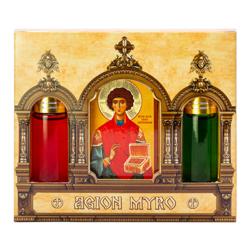 Набор ароматов с иконой великомученика и целителя Пантелеимона, в индивидуальной подарочной упаковке, 2 шт. по 10 мл