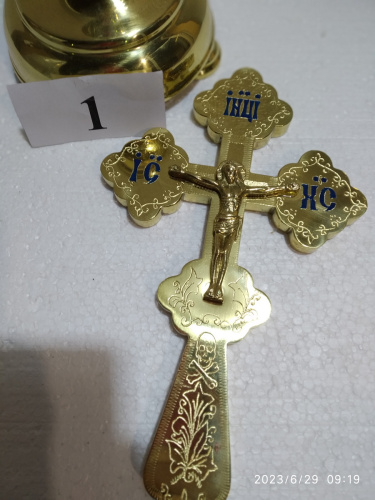Крест настольный латунный с подставкой, эмаль, 15х41 см, У-0647 фото 3