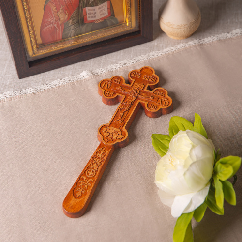 Крест требный деревянный темный резной, 12х28 см фото 3