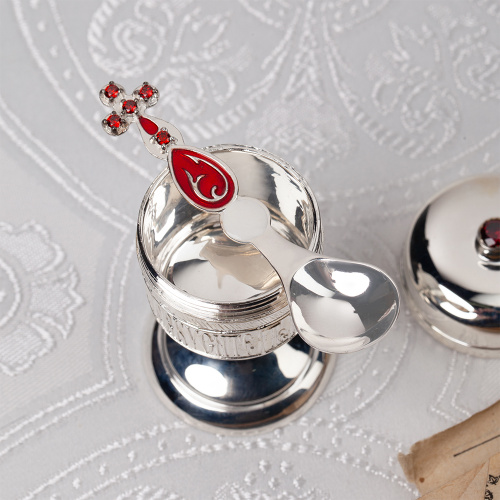 Лжица малая из ювелирного сплава в серебрении, с фианитами и эмалью, длина 6,5 см фото 4