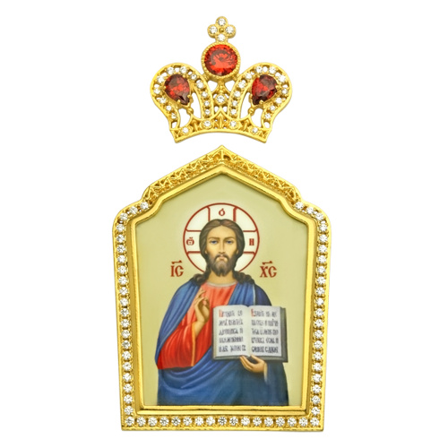 Накладки на митру (комплект из 4 штук) из ювелирного сплава в позолоте, с фианитами, №35 фото 2