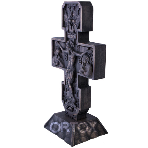Крест настольный деревянный резной с подставкой, 16х31 см фото 2