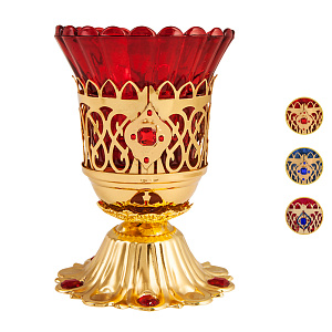 Лампада настольная, цинковый сплав, 9х10 см (красный стаканчик, красные камни)