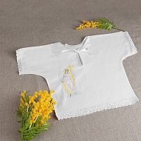 Рубашка для крещения белая, фланель, вышивка, размер 62-74