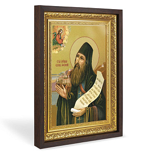 Икона Силуана Афонского, блаженного старца, преподобного, в широком багете, цвет "темный дуб", на холсте, с золочением (33,5х42,2 см (под икону А4))