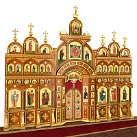 Иконостас "Рождественский" четырехъярусный, цвет "кипарис" с золотом (поталь), 848,5х763х53 см