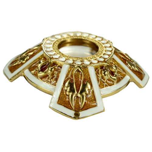 Мощевик накладной "Эмалевый крест" из ювелирного сплава в позолоте, желтая и белая эмаль, Ø 65/18 мм фото 5 Мощевик накладной "Эмалевый крест" из ювелирного сплава в позолоте, желтая и белая эмаль, Ø 65/18 мм фото 5