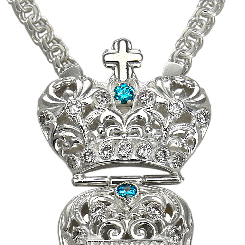 Крест наперсный из ювелирного сплава в серебрении с цепью, фианиты фото 3 Крест наперсный из ювелирного сплава в серебрении с цепью, фианиты фото 3