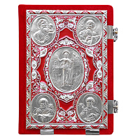 Евангелие напрестольное красное, оклад "под серебро", бархат, эмаль, 24х31см