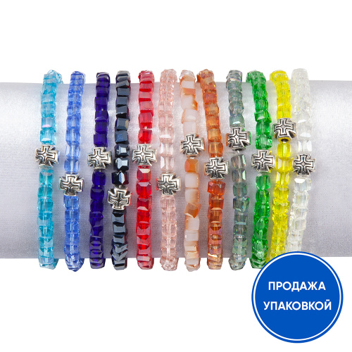 Браслет из стеклянных бусин с крестиком (упаковка 12 шт.) Браслет из стеклянных бусин с крестиком (упаковка 12 шт.)