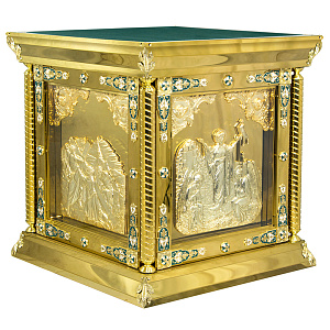 Облачение на престол "Золотые своды", эмаль, высота 107 см (90х90х107 см зеленая ткань)