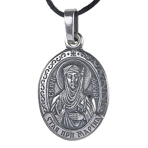 Образок мельхиоровый с ликом преподобной Марины Берийской, серебрение (средний вес 5 г)