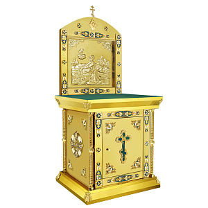 Жертвенник с иконой "Моление о чаше" в киоте, литье, 90х70х97 см (зеленая ткань, литье)